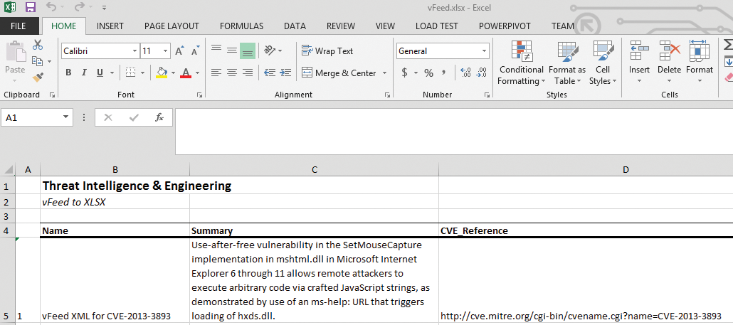 The resulting vFeed XLSX human-readable summary. The resulting vFeed XLSX human-readable summary.