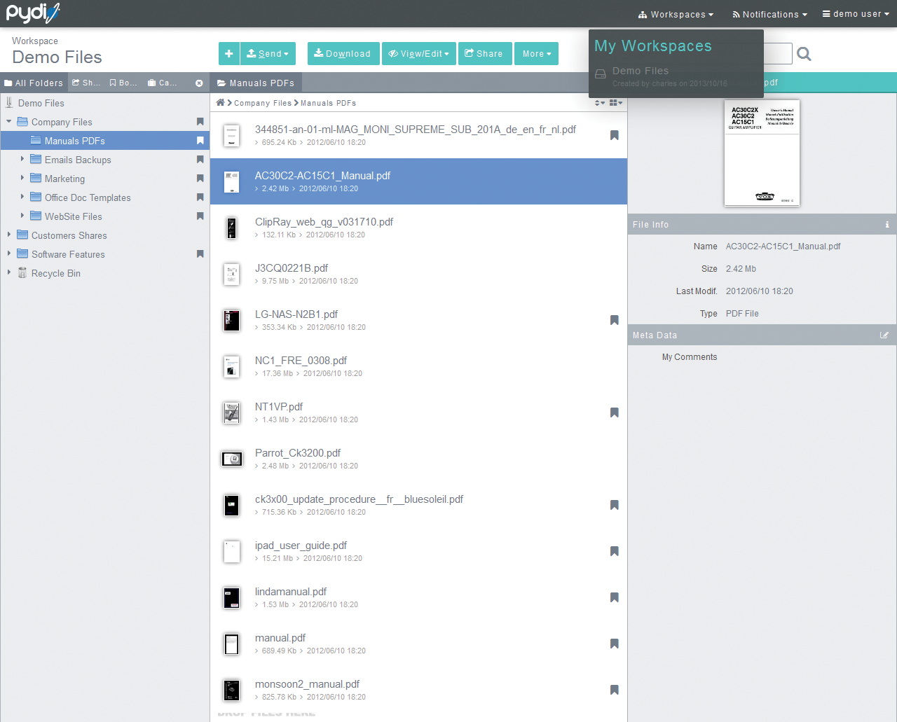 Most users will quickly discover how to navigate the Pydio web interface. Most users will quickly discover how to navigate the Pydio web interface.