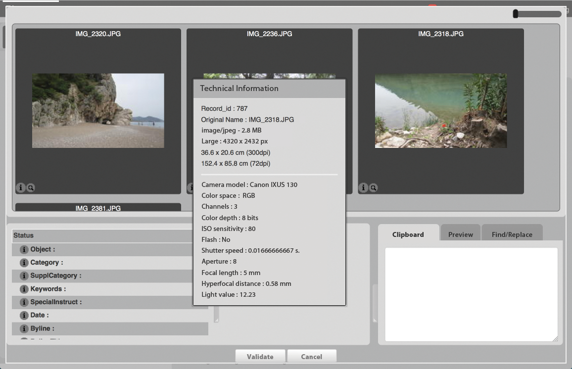 During importing, Phraseanet reads all EXIF, IPTC, and XMP information and stores the metadata to the images. During importing, Phraseanet reads all EXIF, IPTC, and XMP information and stores the metadata to the images.