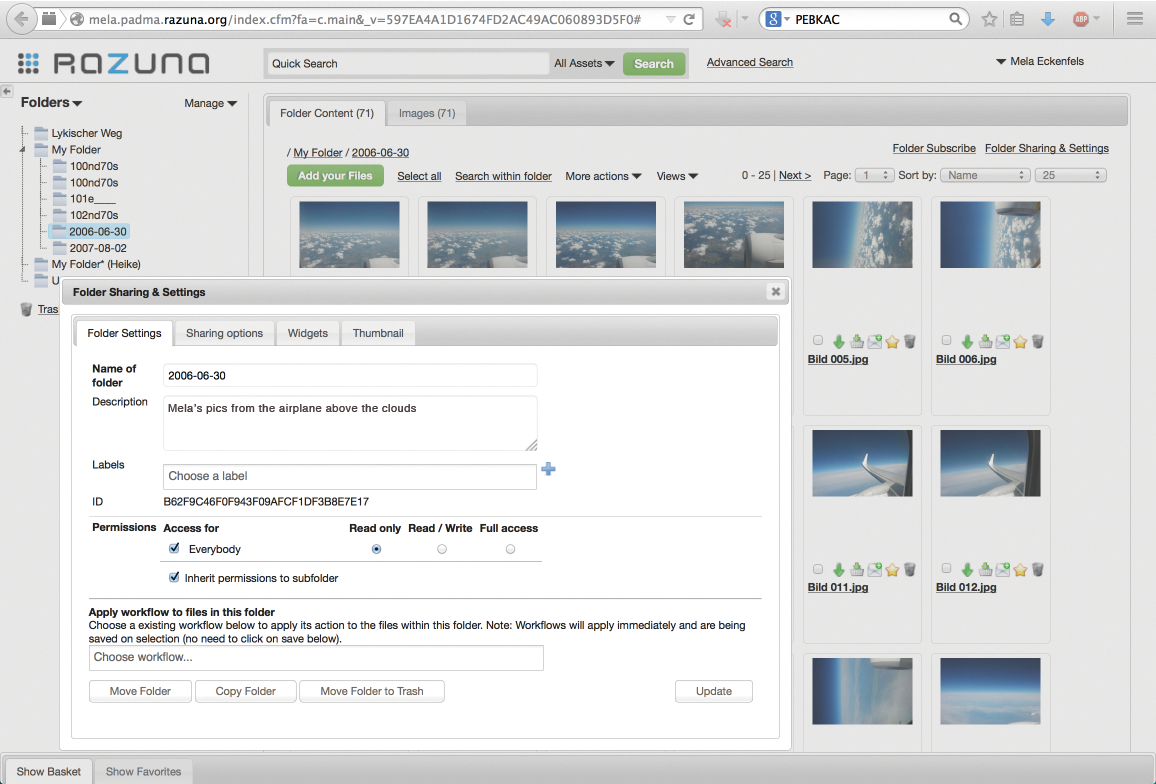 In the folder properties, Razuna admins decide whether to publish the folder and who has what access privileges in the DAM system itself. In the folder properties, Razuna admins decide whether to publish the folder and who has what access privileges in the DAM system itself.