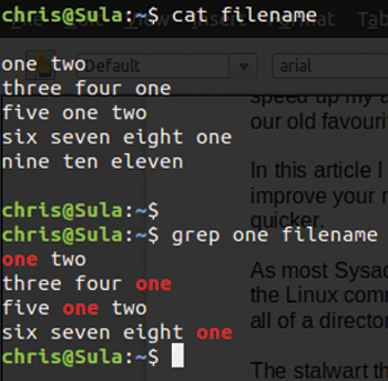 Grep displays the lines of a text file containing the pattern "one." Grep displays the lines of a text file containing the pattern "one."