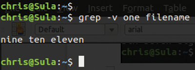 Grep displays the lines of a text file that do not contain the pattern "one." Grep displays the lines of a text file that do not contain the pattern "one."