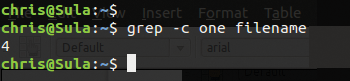 Grep says the five-line text file has four lines of the pattern "one." Grep says the five-line text file has four lines of the pattern "one."