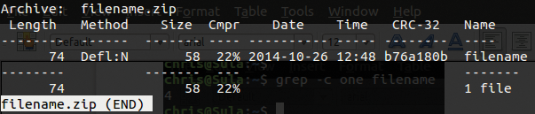 The less command looks inside a ZIP file. The less command looks inside a ZIP file.