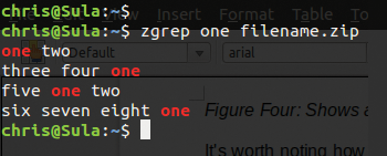 Zgrep is clever enough to delve inside a ZIP file. Zgrep is clever enough to delve inside a ZIP file.