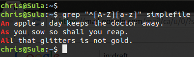 The output of a pattern match using regular expressions of an uppercase followed by a lowercase character at the start of a line. The output of a pattern match using regular expressions of an uppercase followed by a lowercase character at the start of a line.