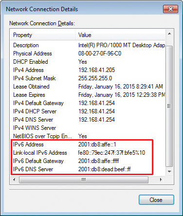 The connection details for IPv6 reveal only the bare minimum. The connection details for IPv6 reveal only the bare minimum.