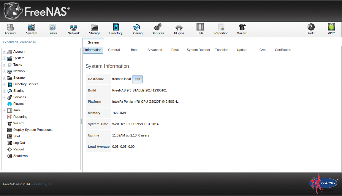 FreeNAS system information. FreeNAS system information.