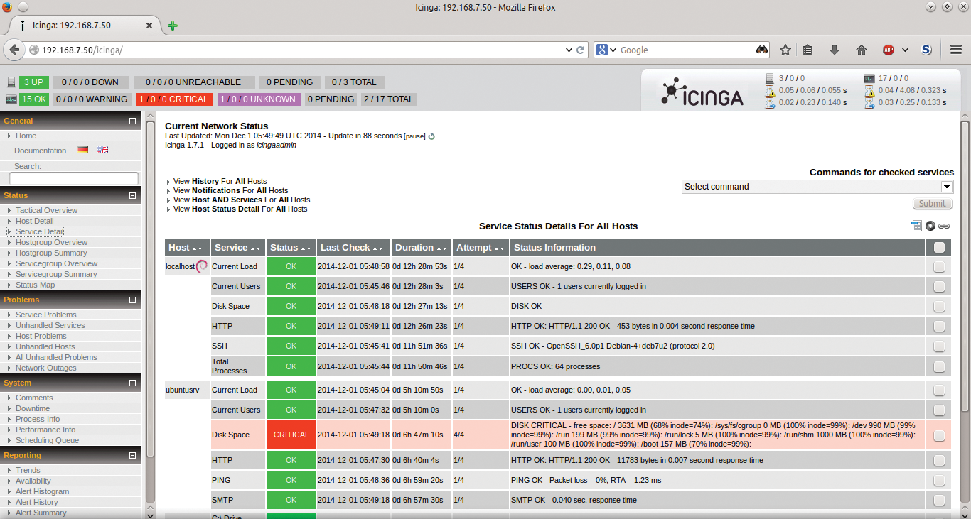 The newly added server ubuntusrv shows up in the Service Status Details window. The newly added server ubuntusrv shows up in the Service Status Details window.