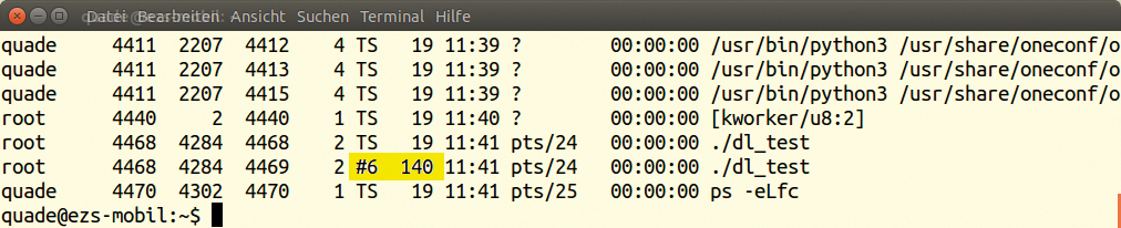 The command output from ps -eLfc shows the kernel internal number, #6. The command output from ps -eLfc shows the kernel internal number, #6.
