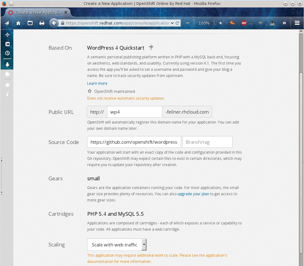 Configuring an OpenShift app for WordPress 4 from the web GUI. Configuring an OpenShift app for WordPress 4 from the web GUI.