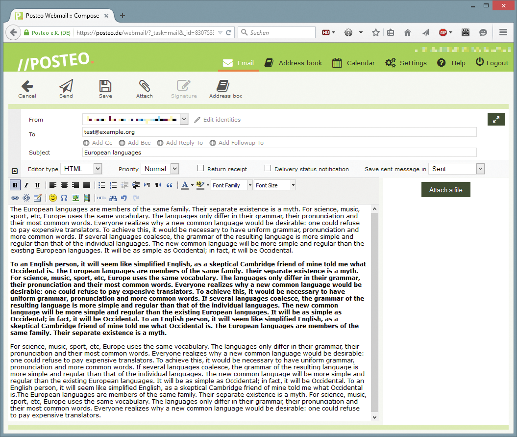 The Posteo webmail client provides the most important functions, and you can optionally create your email in HTML format. The Posteo webmail client provides the most important functions, and you can optionally create your email in HTML format.