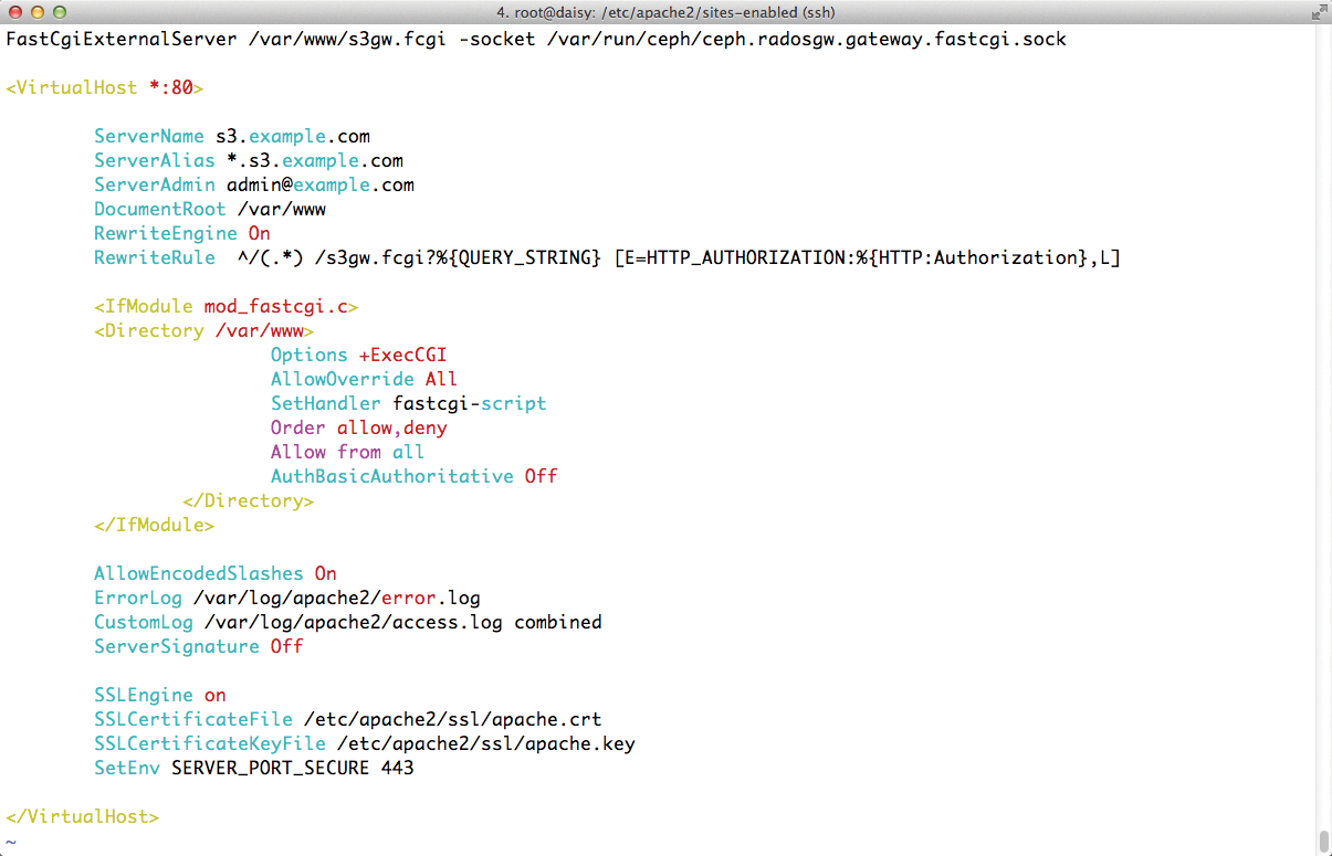 Ceph Object Gateway needs a Fast CGI-enabled web browser for it to work. Apache with mod_fastcgi is the typical combination. Ceph Object Gateway needs a Fast CGI-enabled web browser for it to work. Apache with mod_fastcgi is the typical combination.
