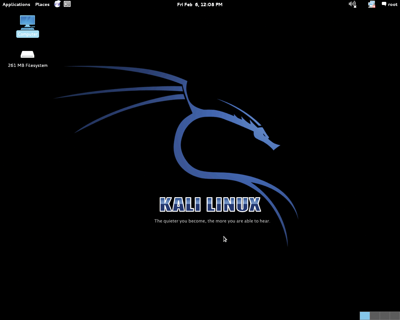Kali Linux's inconspicuous Gnome desktop does not provide any clues about the system's hidden abilities. Kali Linux's inconspicuous Gnome desktop does not provide any clues about the system's hidden abilities.