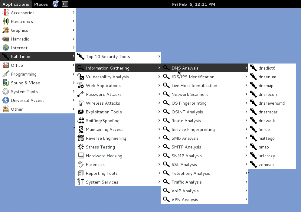 Kali Linux sensibly divides its enormous software inventory into subgroups. Kali Linux sensibly divides its enormous software inventory into subgroups.