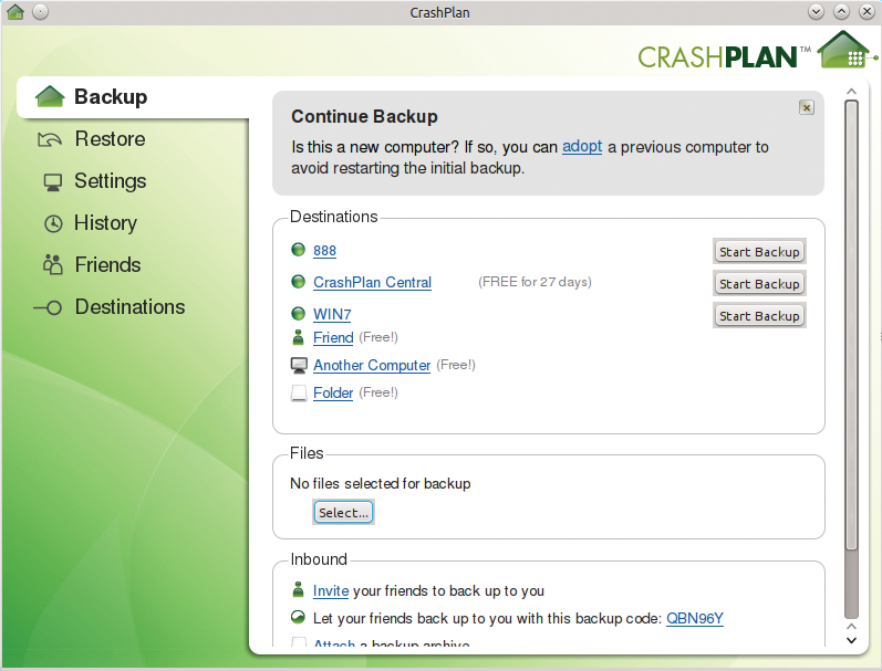 The CrashPlan client. The CrashPlan client.