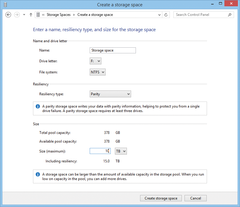 The resiliency type you choose affects the available storage space and performance. The resiliency type you choose affects the available storage space and performance.