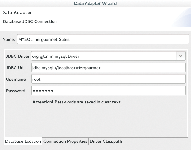 The settings for a database connection that serves as the data source for the report. The settings for a database connection that serves as the data source for the report.