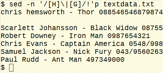 Output all lines except those containing 'H' or 'G'. Output all lines except those containing 'H' or 'G'.