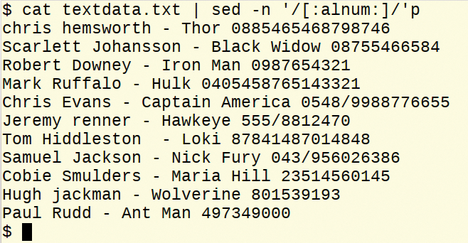 Output all lines that contain alphanumeric characters (no empty lines or lines containing only spaces, tabs, etc.). Output all lines that contain alphanumeric characters (no empty lines or lines containing only spaces, tabs, etc.).