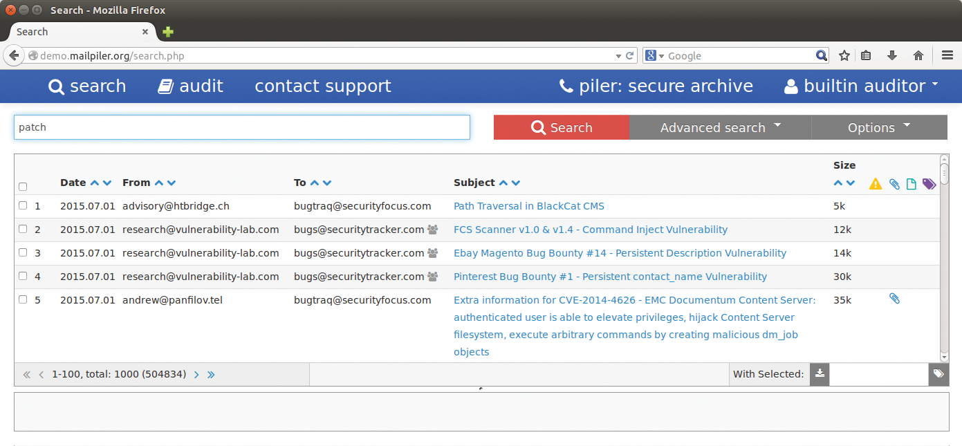 The Audit function supports searching for email messages and provides details on their integrity and history. The Audit function supports searching for email messages and provides details on their integrity and history.