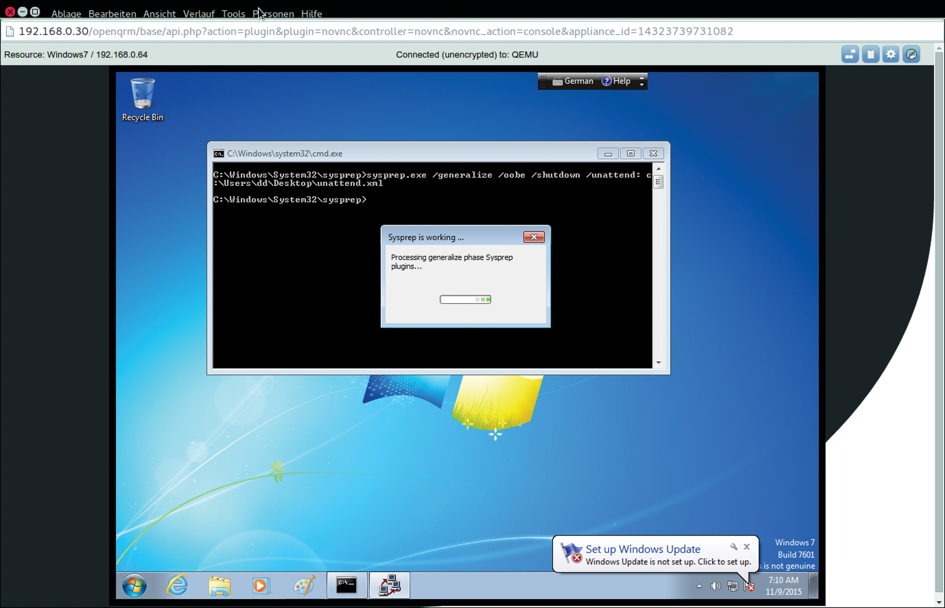 Running sysprep. Running sysprep.