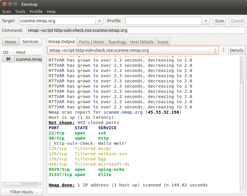 You can run your own script with Zenmap if you prefer not to work at the command line. You can run your own script with Zenmap if you prefer not to work at the command line.