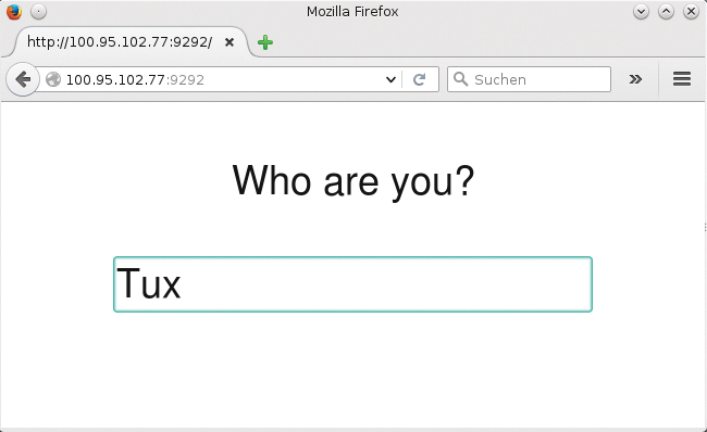 The web application provided by the Otto developers fields a name and simply outputs it again. The web application provided by the Otto developers fields a name and simply outputs it again.