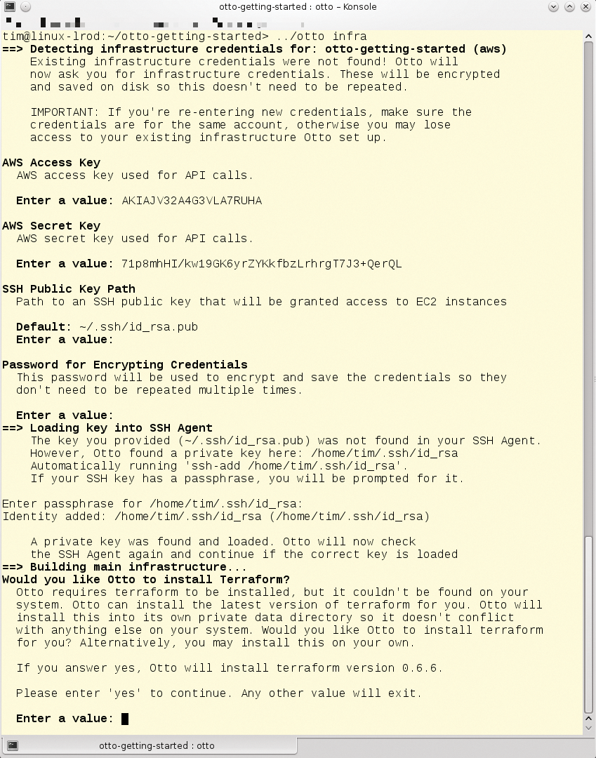 The first time you commission a web application in the Amazon cloud, Otto prompts you for all this information. The first time you commission a web application in the Amazon cloud, Otto prompts you for all this information.