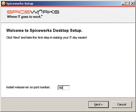 The Spiceworks Inventory web service port prompt. The Spiceworks Inventory web service port prompt.