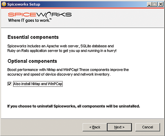 Installing optional support software NMap and WinPCap. Installing optional support software NMap and WinPCap.