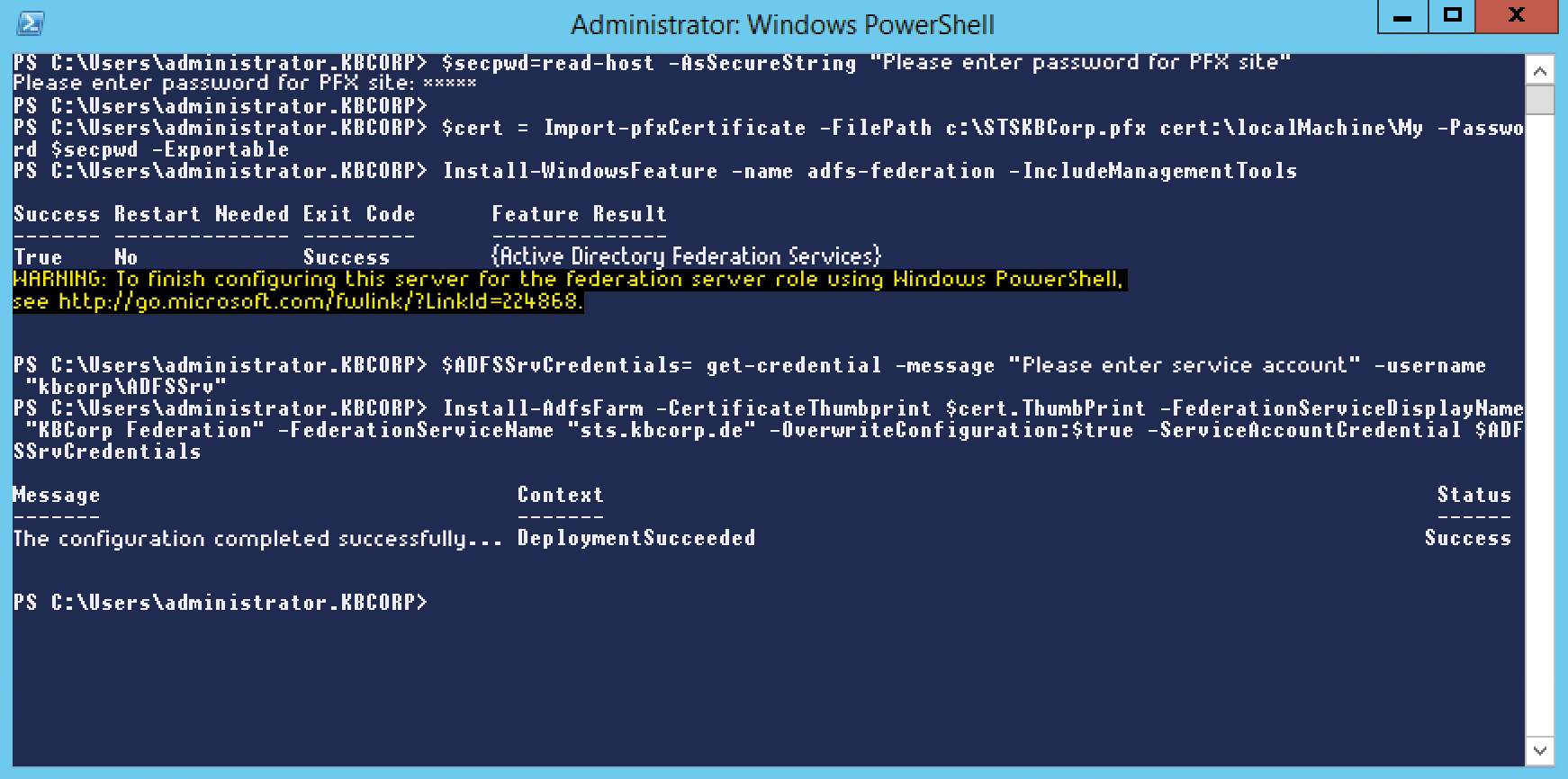 The main cmdlets for creating a federation server farm. The main cmdlets for creating a federation server farm.