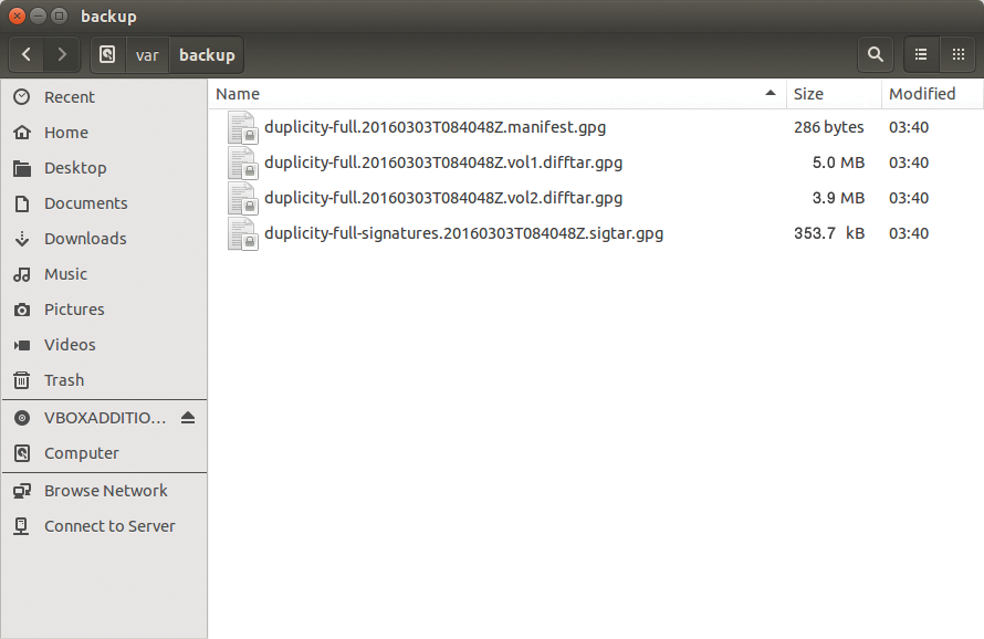 The complete backup spans two archives or volumes. The --volsize 5 parameter ensures that each volume occupies a maximum of 5MB. The complete backup spans two archives or volumes. The --volsize 5 parameter ensures that each volume occupies a maximum of 5MB.