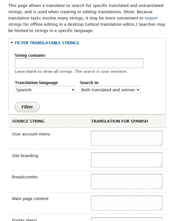 User interface translation configuration User interface translation configuration