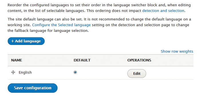 Languages configuration Languages configuration