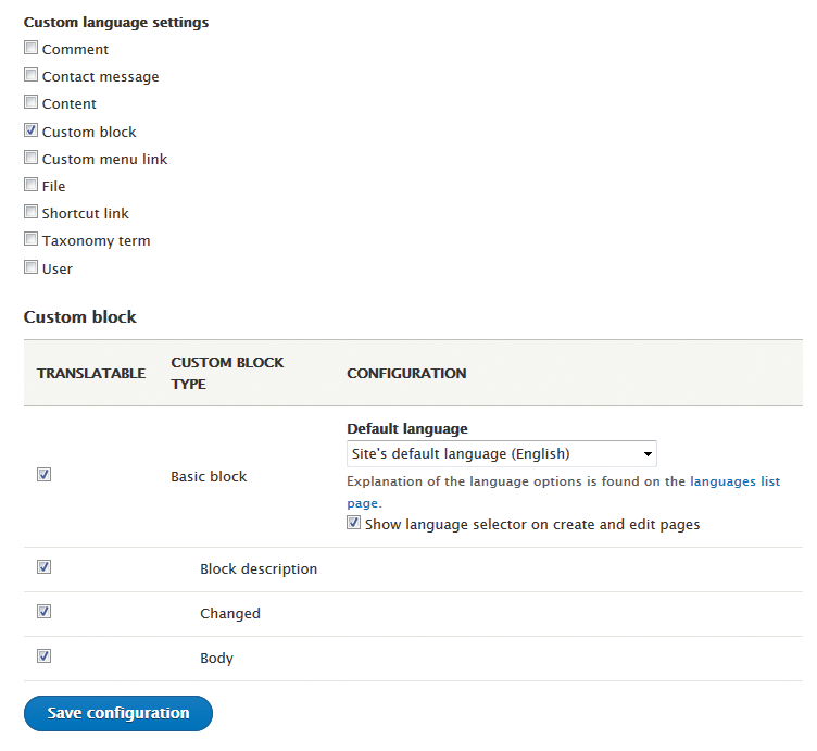 Block language configuration Block language configuration