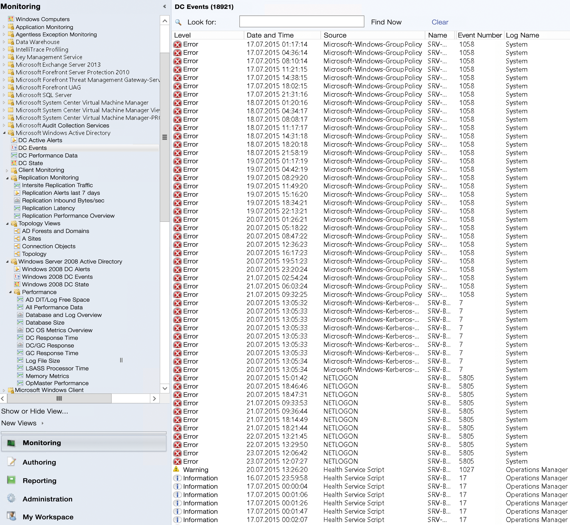 SCOM lists events for all domain controllers. SCOM lists events for all domain controllers.