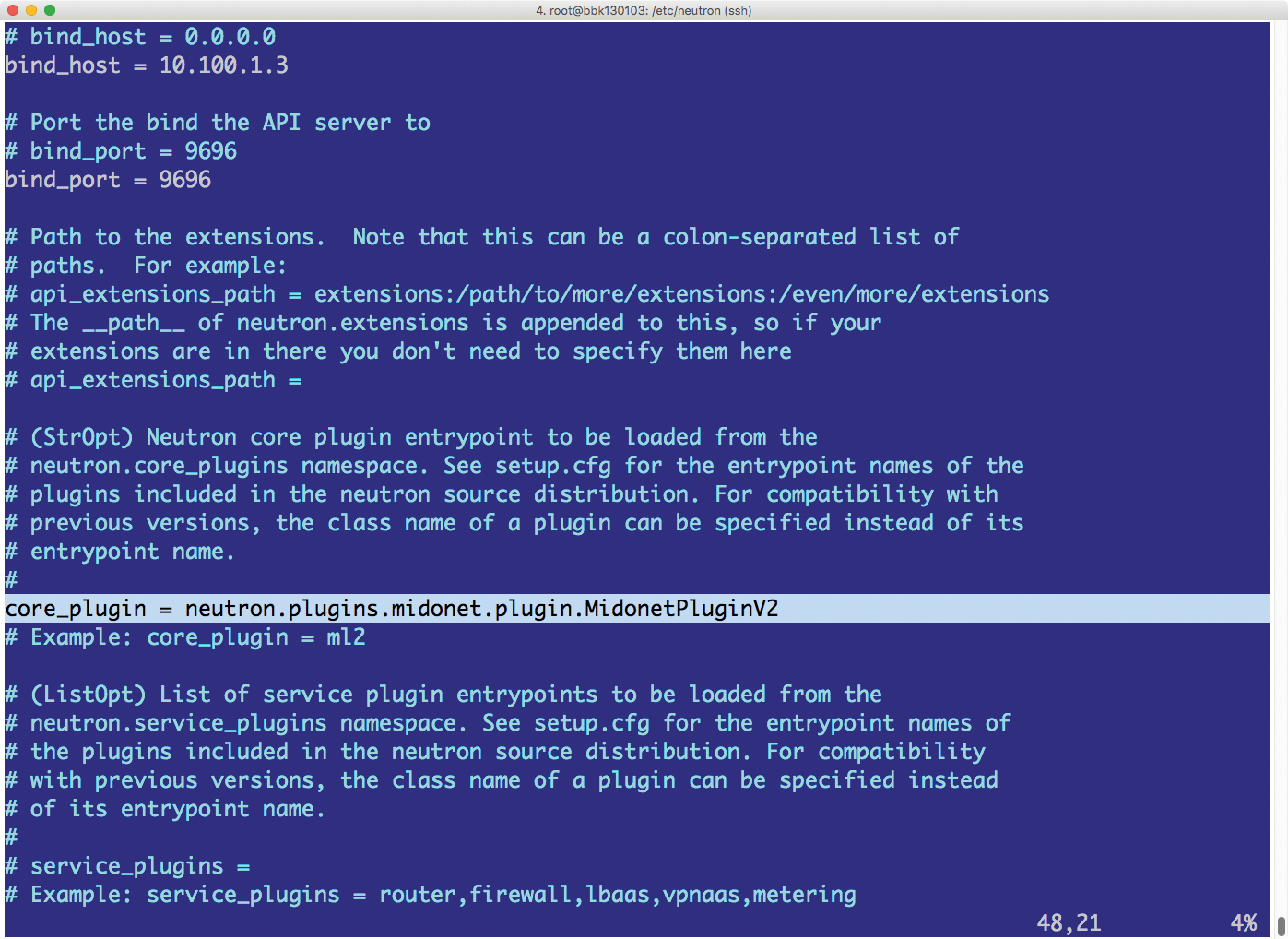 Neutron itself only provides the API interface and retrofits the actual SDN functionality via a plugin (shown here: MidoNet). Neutron itself only provides the API interface and retrofits the actual SDN functionality via a plugin (shown here: MidoNet).