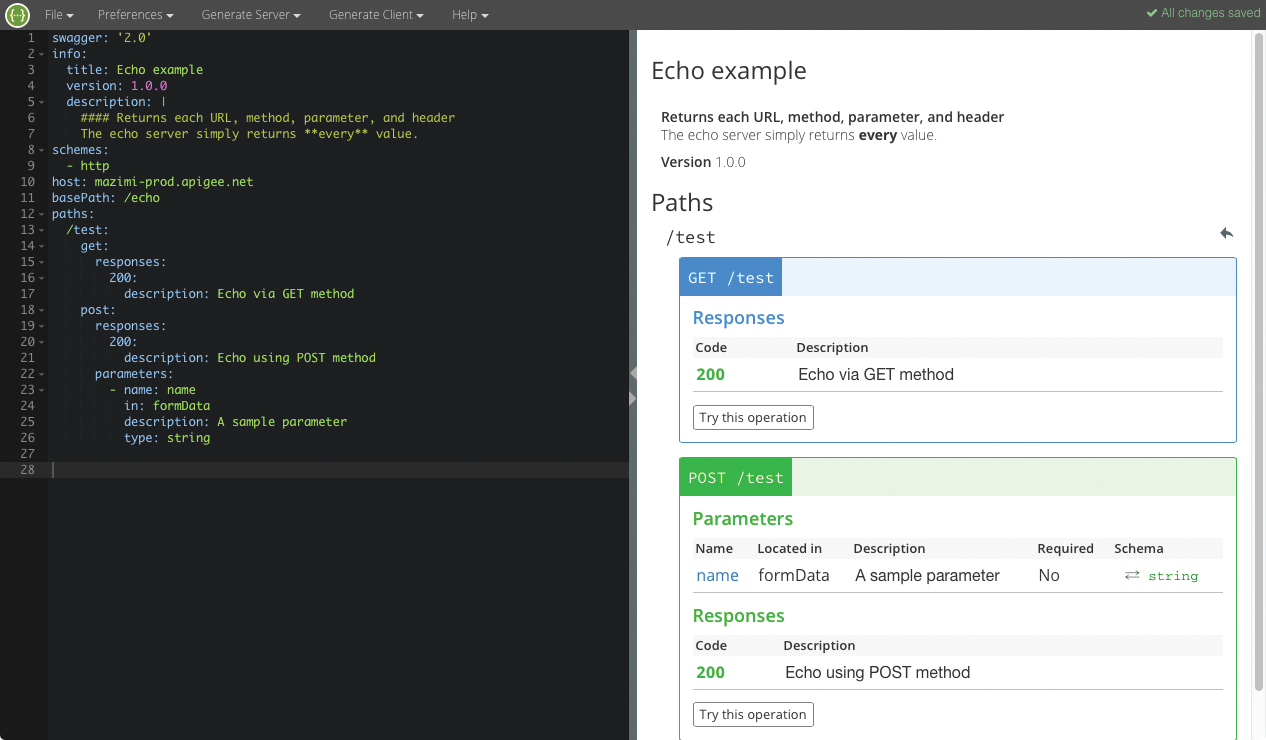 The editor creates the documentation on the right for the description in Listing 2. The editor creates the documentation on the right for the description in Listing 2.