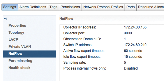 VMware's NetFlow settings on the distributed vSwitch. VMware's NetFlow settings on the distributed vSwitch.