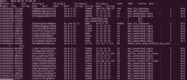 Viewing active connection reuse markings generated by Bro. Viewing active connection reuse markings generated by Bro.