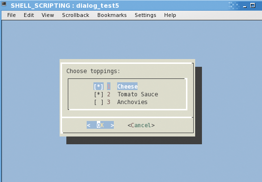 Multiple-selection TUI dialog box using dialog. Multiple-selection TUI dialog box using dialog.
