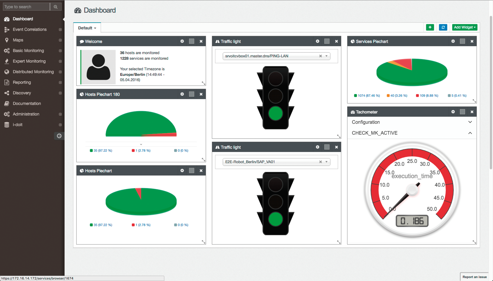 The openITCOCKPIT dashboard is the homepage for the administrator. The openITCOCKPIT dashboard is the homepage for the administrator.