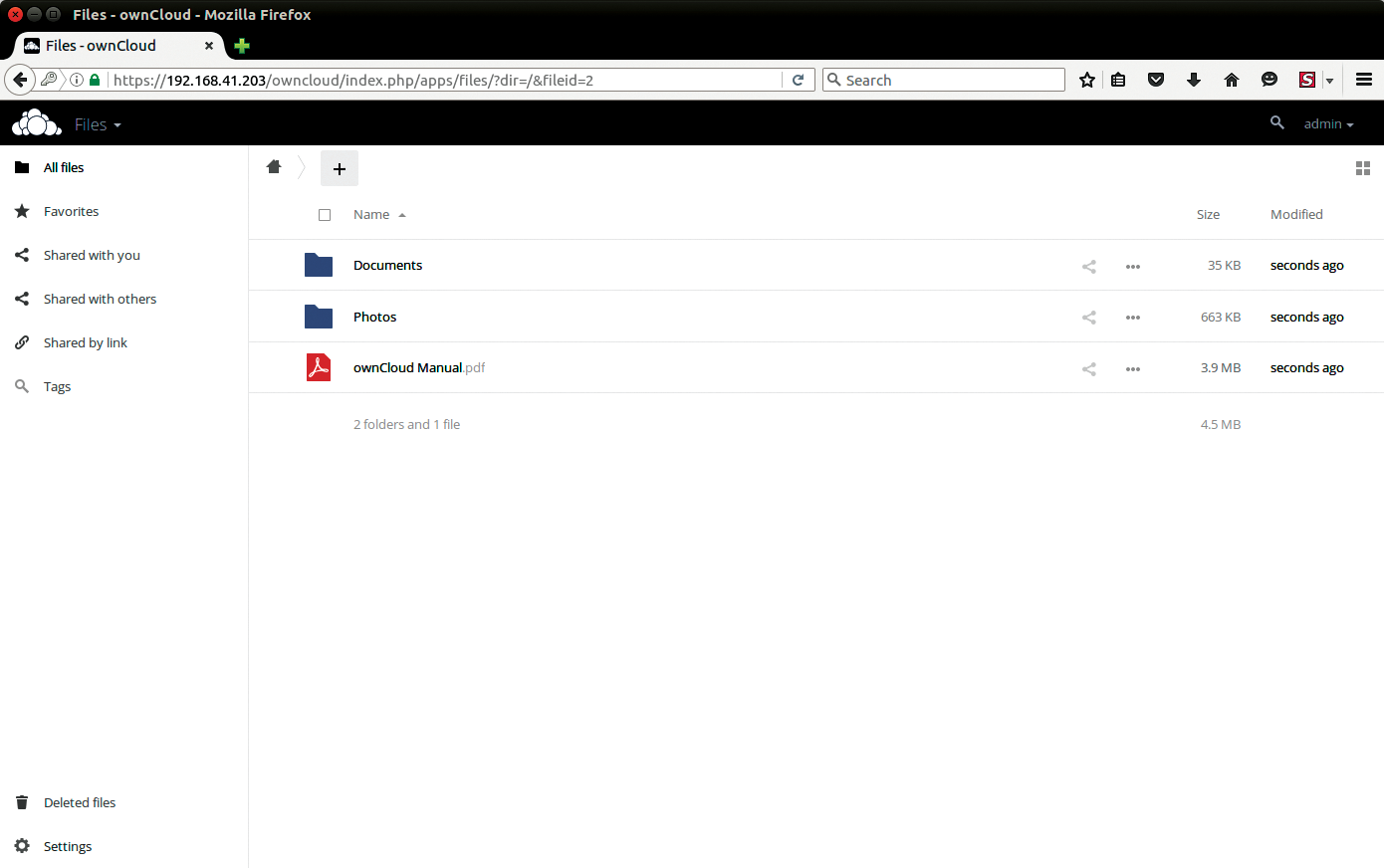 After the first login, ownCloud is empty and waiting for action. Now, the real work can start. After the first login, ownCloud is empty and waiting for action. Now, the real work can start.