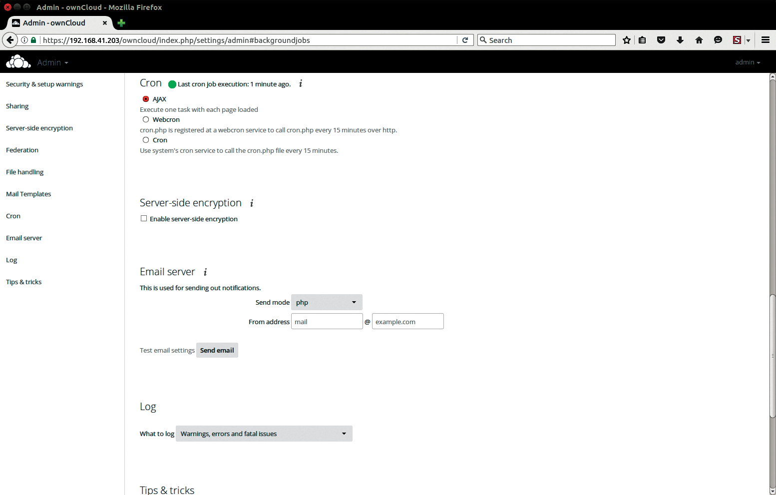 After creating a matching entry in cron, you can now configure ownCloud in the web interface to improve performance. After creating a matching entry in cron, you can now configure ownCloud in the web interface to improve performance.