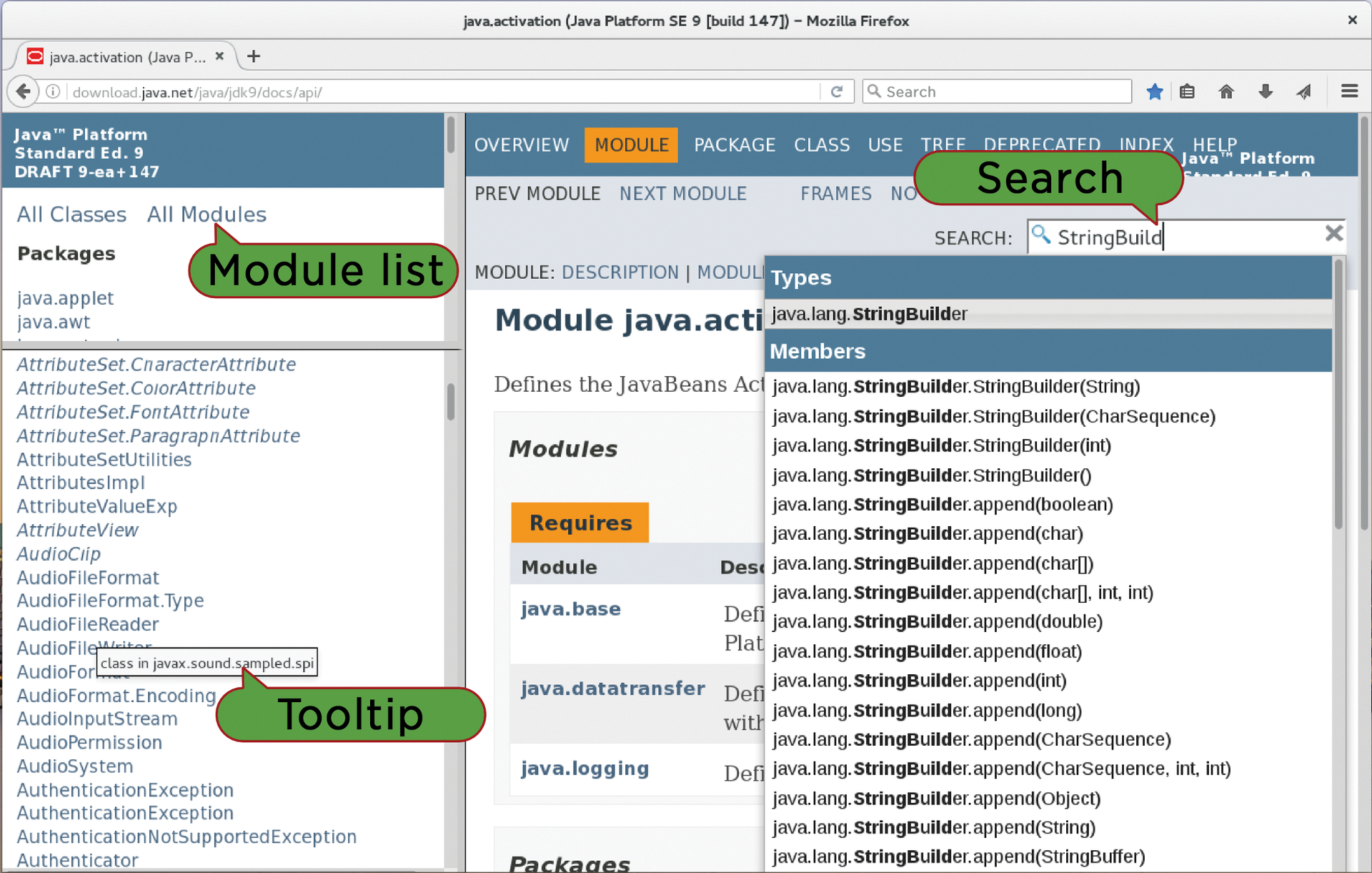 Javadoc appears in a new guise in Java 9 thanks to the -html5 option. Javadoc appears in a new guise in Java 9 thanks to the -html5 option.