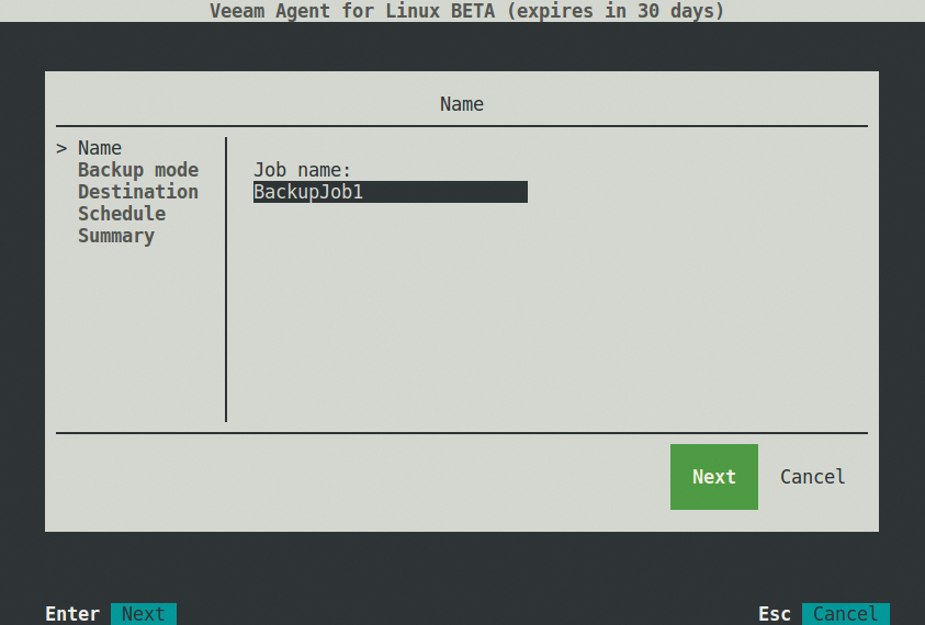 You can label the data backup as desired; the Veeam agent uses BackupJob1 by default. You can label the data backup as desired; the Veeam agent uses BackupJob1 by default.