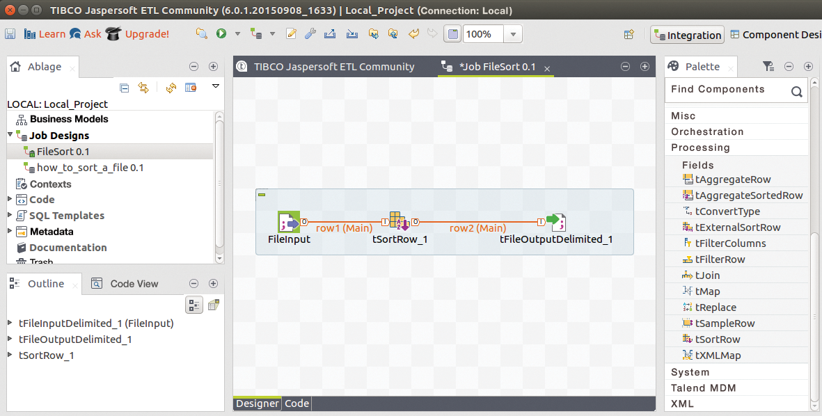 Placing a sorting component between input and output components produces an ordered list. Placing a sorting component between input and output components produces an ordered list.