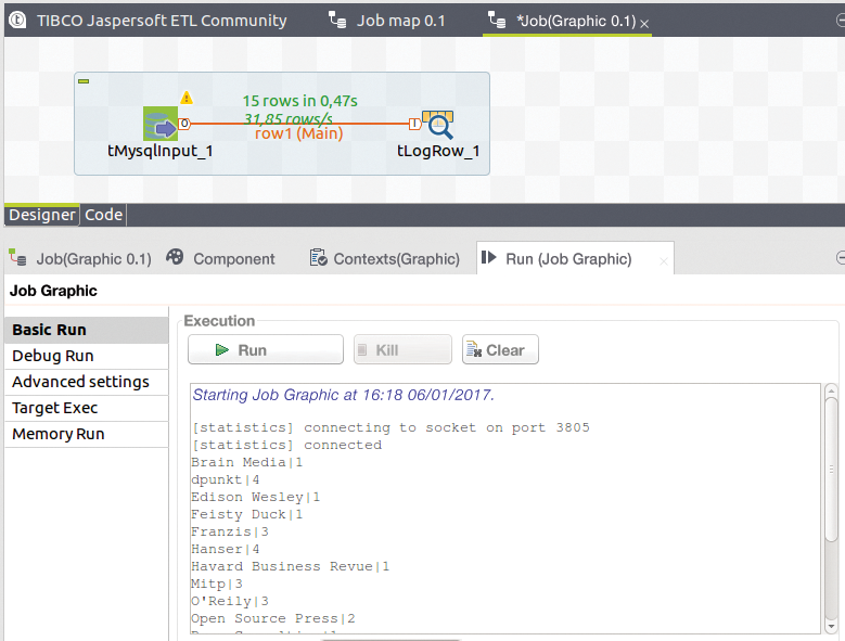 The tlogRow component logs arbitrary intermediate results. The tlogRow component logs arbitrary intermediate results.